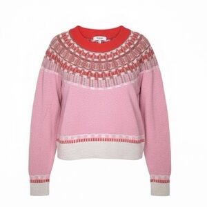 Madewell Fair Isle Mayer Pullover Sweater Pink Red White Womens Size M Cozy Knit